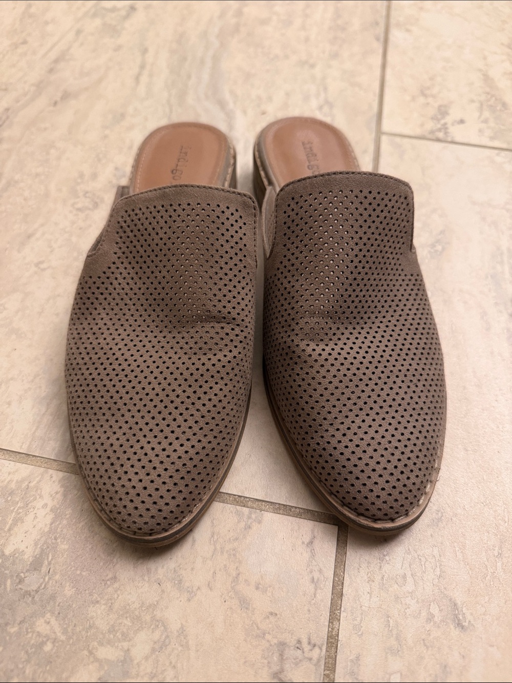 Indigo Rd. Taupe Perforated Slip-On Mules